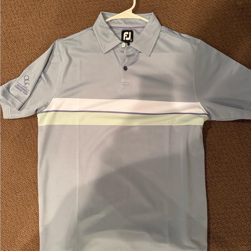 FootJoy Men's Light Blue Polo with White Stripe